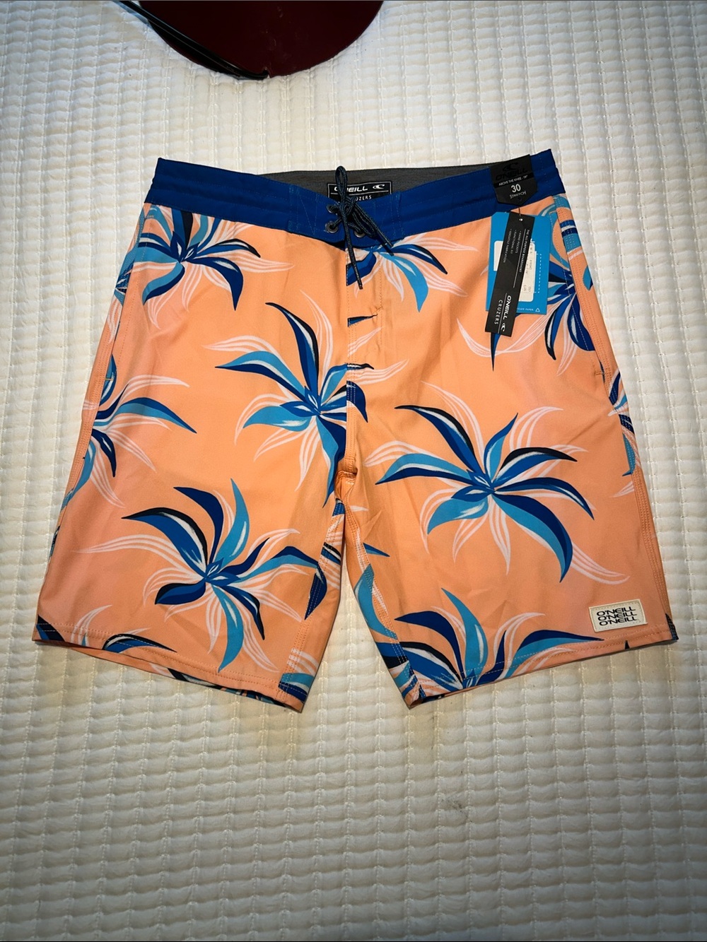 O'Neill Cruizers Peach Boardshorts with Blue Tropical Print